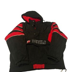 Vintage 1990s New Jersey Devils Black & Red Puffer Hooded Jacket XL